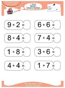 Çocuklar İçin toplam işlemi yaprak testleri 